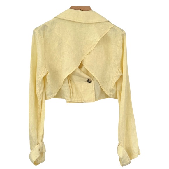FREE PEOPLE Yellow Cropped Linen Ruffle Cross-Back Jacket Blazer, size XS - Picture 4 of 4